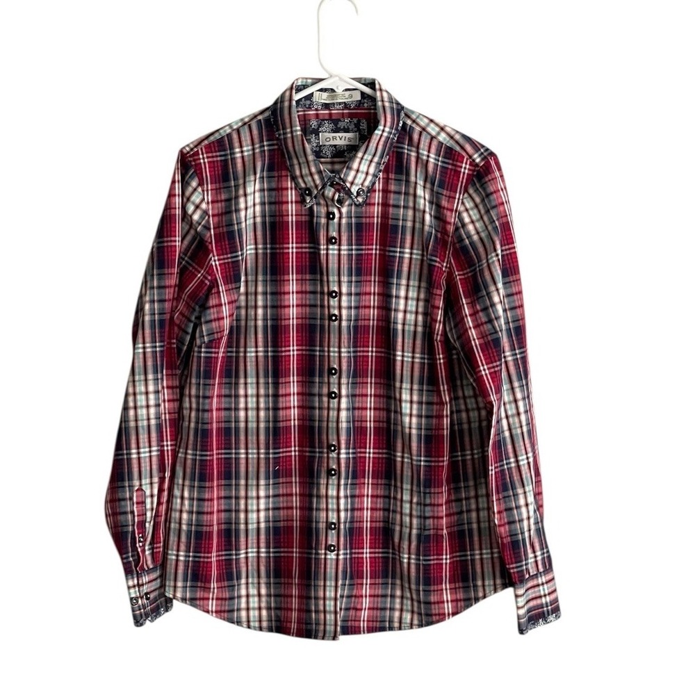 Orvis Shirt Women 14 Plaid Wrinkle Free Collared Button Down Western Cowgirl